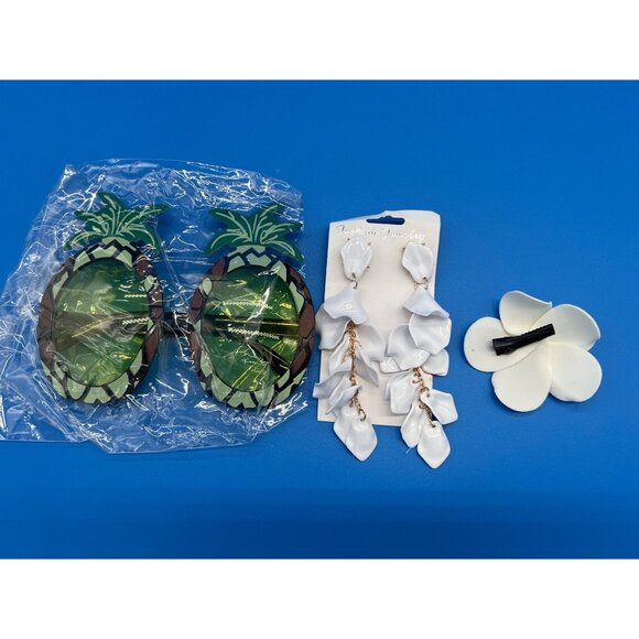 Luau Costume Set With Plumeria Accessories & Pineapple Glasses - Picture 3 of 3